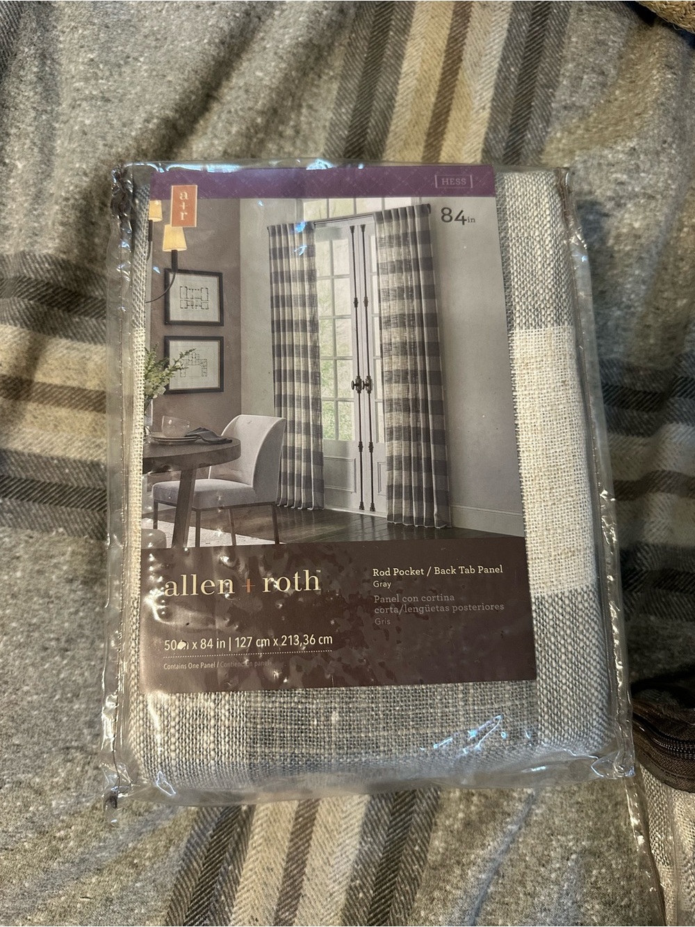 Allen + Roth Hess Gray Plaid Curtain Panel 50” x 84” – New in Package